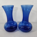 70s Cobalt Blue Indiana Glass Illusions Style Glass Vase 8" Set of 2 Flared Rims