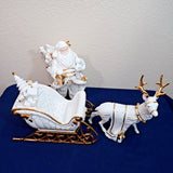 Traditions White Porcelain Santa Sleigh Reindeer Gold Accents w/Box 3pc Set 1999
