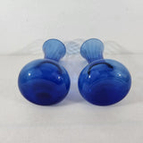 70s Cobalt Blue Indiana Glass Illusions Style Glass Vase 8" Set of 2 Flared Rims