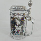BMFN Three Musketeers Painted Glass Pewter Lidded Beer Stein 7" W. Germany