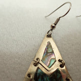SOMBRAS Mexico Abalone Shell Geometric Dangle Earrings, Alpaca Silver , Vintage