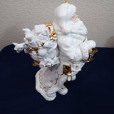 Traditions White Porcelain Santa Sleigh Reindeer Gold Accents w/Box 3pc Set 1999