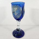 Hand Blown Cobalt Blue w/Clear Stem & Blue Base Glass Wine/Water Goblet 9.25" T