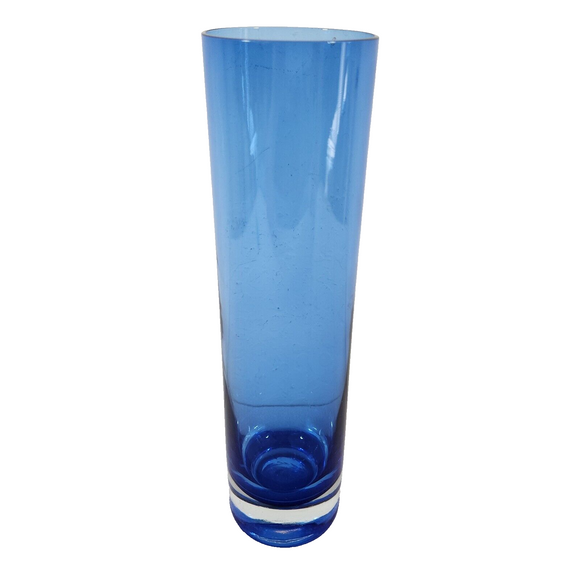 Vintage Cobalt Blue Glass Sommerso Style 9-3/4 Inch Flower Vase w/Clear Base