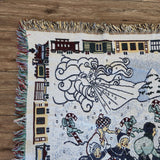 90s Fieldcrest Cotton 46x68” Sears Toyland Woven Tapestry Throw Blanket w/Fringe