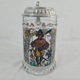 BMFN Three Musketeers Painted Glass Pewter Lidded Beer Stein 7" W. Germany