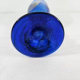 Hand Blown Cobalt Blue w/Clear Stem & Blue Base Glass Wine/Water Goblet 9.25" T