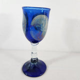 Hand Blown Cobalt Blue w/Clear Stem & Blue Base Glass Wine/Water Goblet 9.25" T