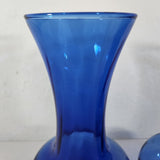 70s Cobalt Blue Indiana Glass Illusions Style Glass Vase 8" Set of 2 Flared Rims