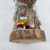 Vtg Hopi Kachina Doll - Carved Wood, Feathers, Turquoise - 9" T - Circa 1960s