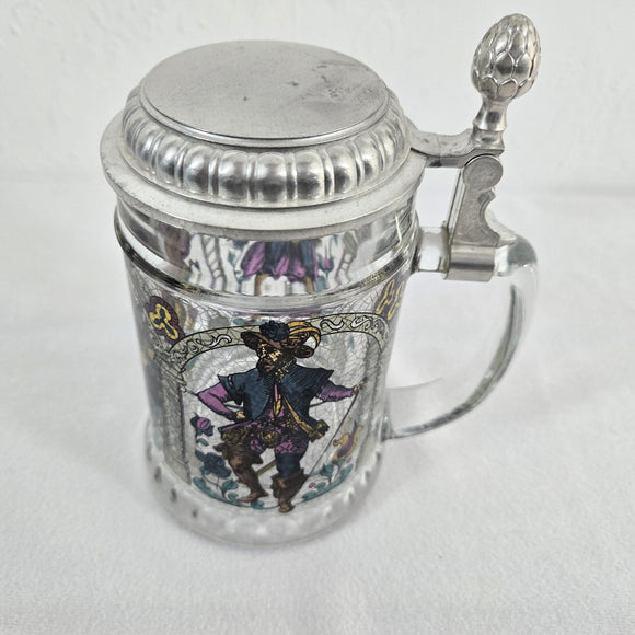 BMFN Three Musketeers Painted Glass Pewter Lidded Beer Stein 7