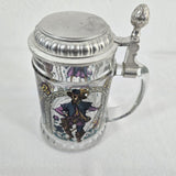 BMFN Three Musketeers Painted Glass Pewter Lidded Beer Stein 7" W. Germany