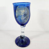 Hand Blown Cobalt Blue w/Clear Stem & Blue Base Glass Wine/Water Goblet 9.25" T