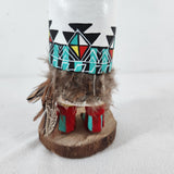 Vtg Hopi Kachina Doll - Carved Wood, Feathers, Turquoise - 9" T - Circa 1960s