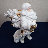 Traditions White Porcelain Santa Sleigh Reindeer Gold Accents w/Box 3pc Set 1999