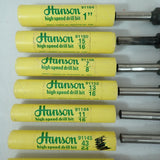 Vintage Hanson USA HSS Silver Deming Drill Bit Set of 10 Bits 17/32"-1" w/Tubes