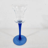 Vintage Small Clear Glass Candlestick w/Cobalt Blue Stem & Base 6" Tall