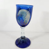 Hand Blown Cobalt Blue w/Clear Stem & Blue Base Glass Wine/Water Goblet 9.25" T