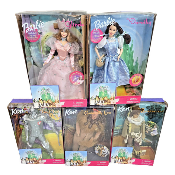 Wizard of Oz Barbie & Ken Lot of 5 1999 Mattel Dolls w/Boxes Talking Dorothy & Glinda which Talk