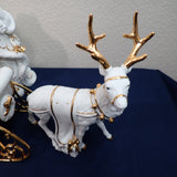 Traditions White Porcelain Santa Sleigh Reindeer Gold Accents w/Box 3pc Set 1999