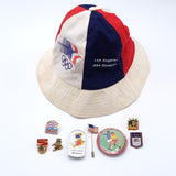 1984 Los Angeles Olympics LAOOC Bucket Hat M/L w/8 Pins including Sam Eagle USA