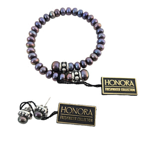 Vtg HONORA Freshwater Pearl Coil Cuff Bracelet & Earrings Set Silver Beads Gift