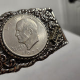 Vintage Howdy Belt Buckle w/1971 Eisenhower Liberty One Dollar Real Coin Mounted