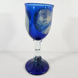 Hand Blown Cobalt Blue w/Clear Stem & Blue Base Glass Wine/Water Goblet 9.25" T