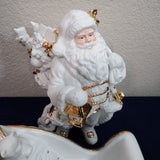 Traditions White Porcelain Santa Sleigh Reindeer Gold Accents w/Box 3pc Set 1999