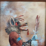 Giclee Canvas Print 13.5" x 11.5" Framed Wolf Kachina Signed Neiz, Netz, or Nelz