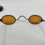 1880s Victorian Tinted Amber Oval Frosted Glass Spectacles w/Round Clear Centers