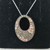 Marcasite & Crystal 17" Necklace Oval Pendant NF 925 Sterling Silver Thailand