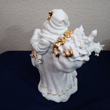 Traditions White Porcelain Santa Sleigh Reindeer Gold Accents w/Box 3pc Set 1999