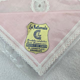 Pink & White La Nationale Brussels Lace Center Bridal Wedding Handkerchief NEW