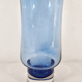 Vintage Cobalt Blue Flower Glass Sommerso Style 9.75" Vase w/Clear Base