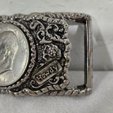 Vintage Howdy 1971 Eisenhower Dollar Coin Western 3.5x2 Belt Buckle Floral