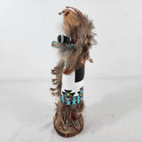 Vtg Hopi Kachina Doll - Carved Wood, Feathers, Turquoise - 9" T - Circa 1960s