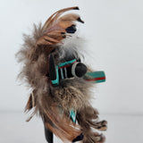 Vtg Hopi Kachina Doll - Carved Wood, Feathers, Turquoise - 9" T - Circa 1960s