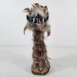 Vtg Hopi Kachina Doll - Carved Wood, Feathers, Turquoise - 9" T - Circa 1960s