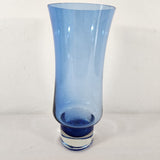 Vintage Cobalt Blue Flower Glass Sommerso Style 9.75" Vase w/Clear Base