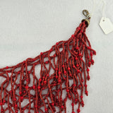 Vtg Multi-Strand Red Beaded Bib Statement Necklace Fringe Layered 18-19.5" VG