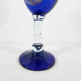 Hand Blown Cobalt Blue w/Clear Stem & Blue Base Glass Wine/Water Goblet 9.25" T