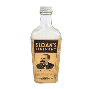 1930s Sloan's Liniment Glass Bottle Original Label Metal Cap Medicine 7" EMPTY