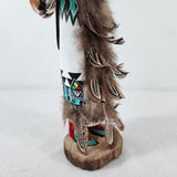 Vtg Hopi Kachina Doll - Carved Wood, Feathers, Turquoise - 9" T - Circa 1960s