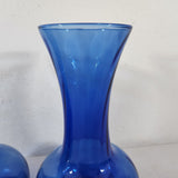 70s Cobalt Blue Indiana Glass Illusions Style Glass Vase 8" Set of 2 Flared Rims