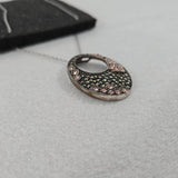 NF 925 Sterling Silver Thailand Marcasite &Crystal 17" Necklace Oval Pendant NEW
