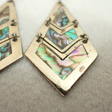 SOMBRAS Mexico Abalone Shell Geometric Dangle Earrings, Alpaca Silver , Vintage