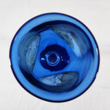 Hand Blown Cobalt Blue w/Clear Stem & Blue Base Glass Wine/Water Goblet 9.25" T