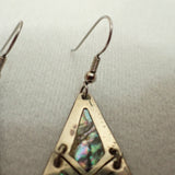 SOMBRAS Mexico Abalone Shell Geometric Dangle Earrings, Alpaca Silver , Vintage