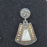 Marcasite & Mother of Pearl Dangle Earrings Thailand 925 A Sterling Silver NEW